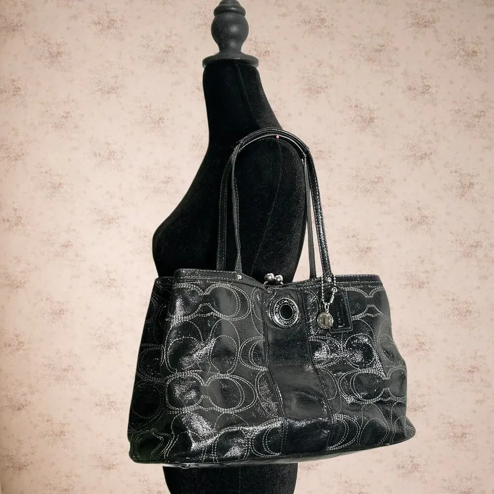 Coach Kisslock Carryall Shoulder Bag Patent Signature Satchel